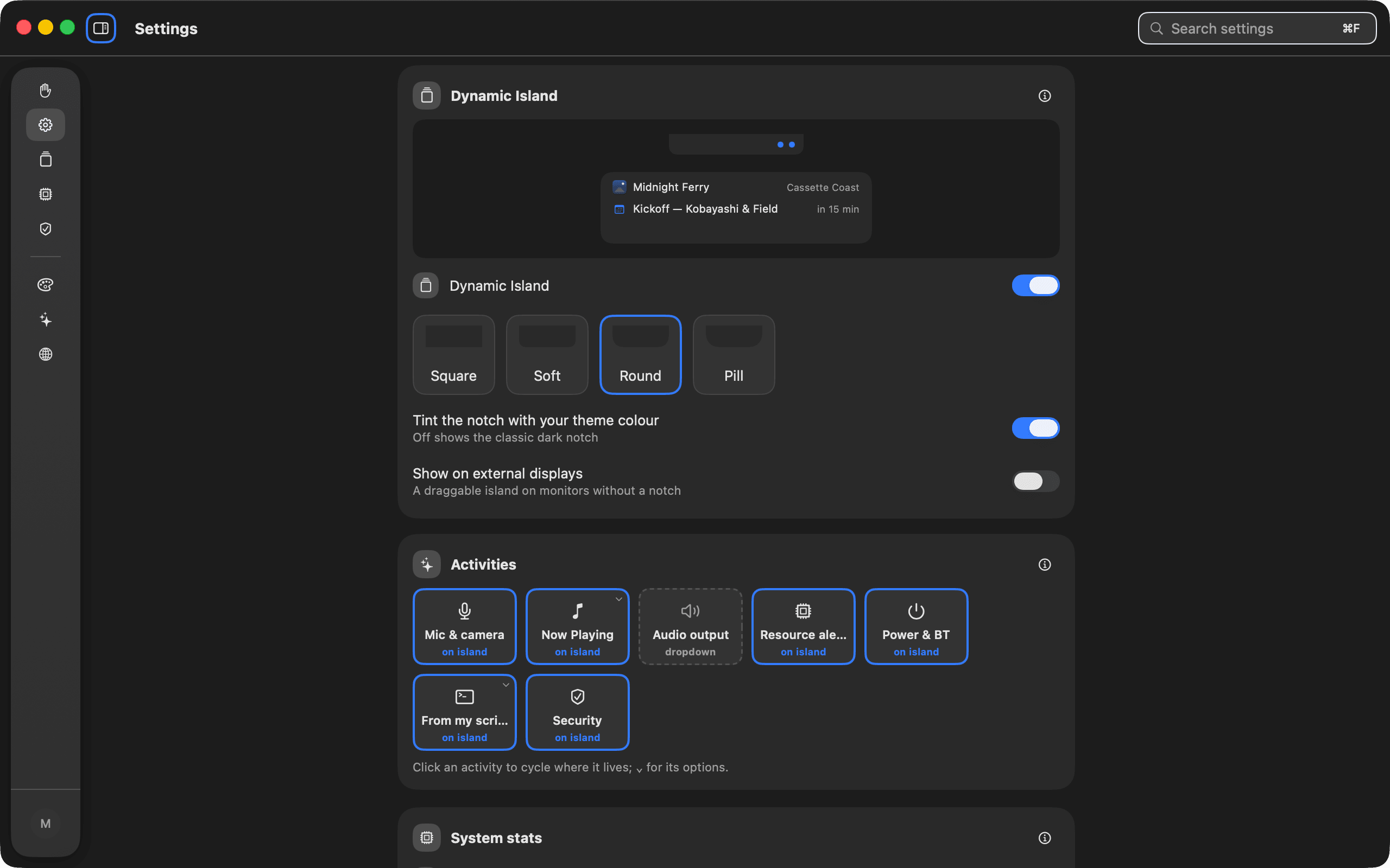 Notched — The island, its sources and the live miniature in the suite settings shell