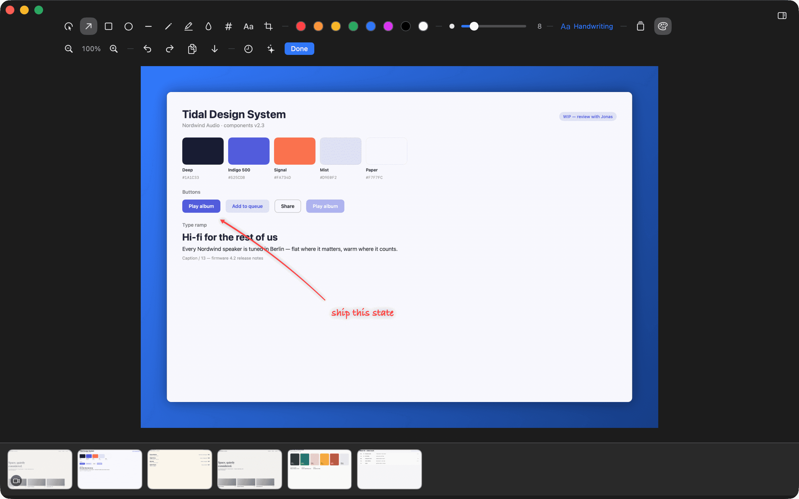 Snapshot — Annotate a capture on a framed background — recents one click away