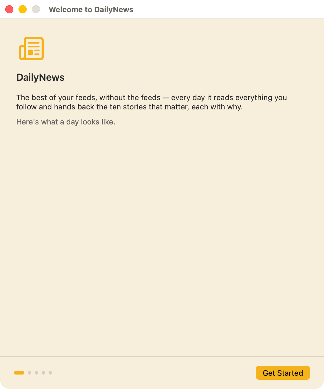 DailyBrief — First run: try the real reader on a sample day before you sign in — value before the account